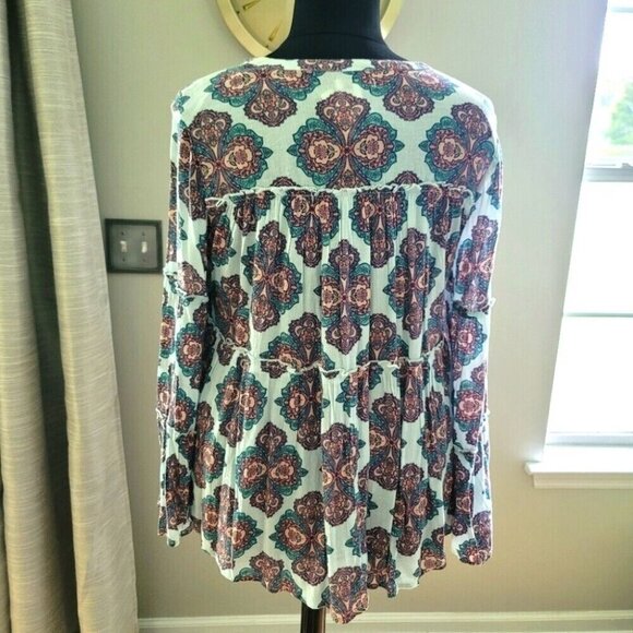 Red Camel Women Plus Floral Boho Chic Coral Blue Flounce Tunic Top Blouse 1X - Picture 5 of 6